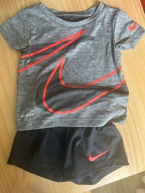 Nike Toddler Grey Top & Black Shorts Set with Red Accents